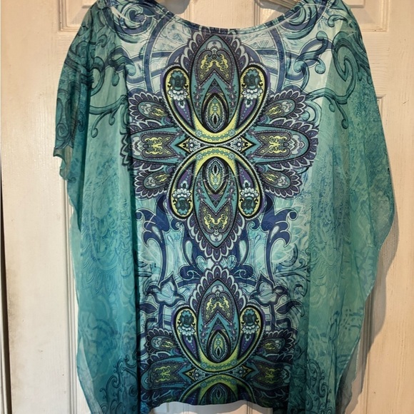NWOT One World Knit Top With Butterfly Style Chiffon Sleeves - Picture 3 of 7